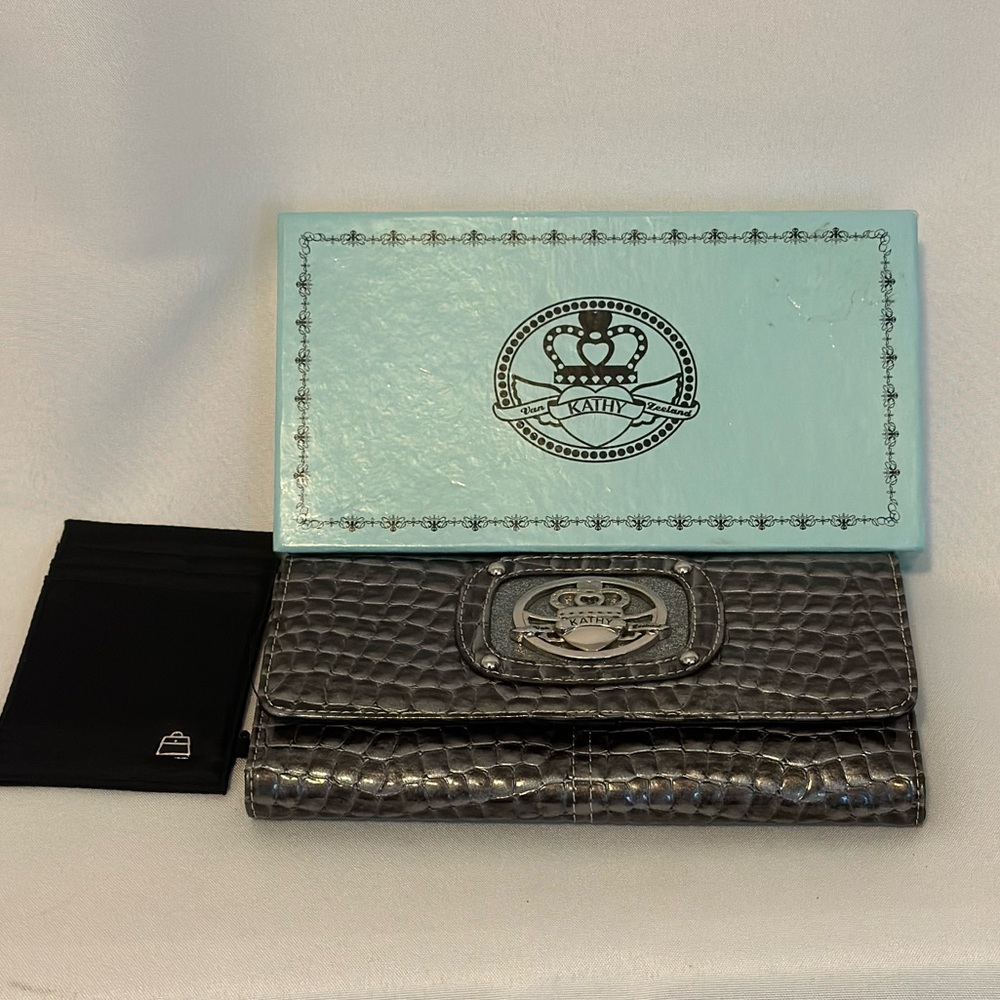 Kathy Van Zeeland Steel Color Patent Croc Wallet